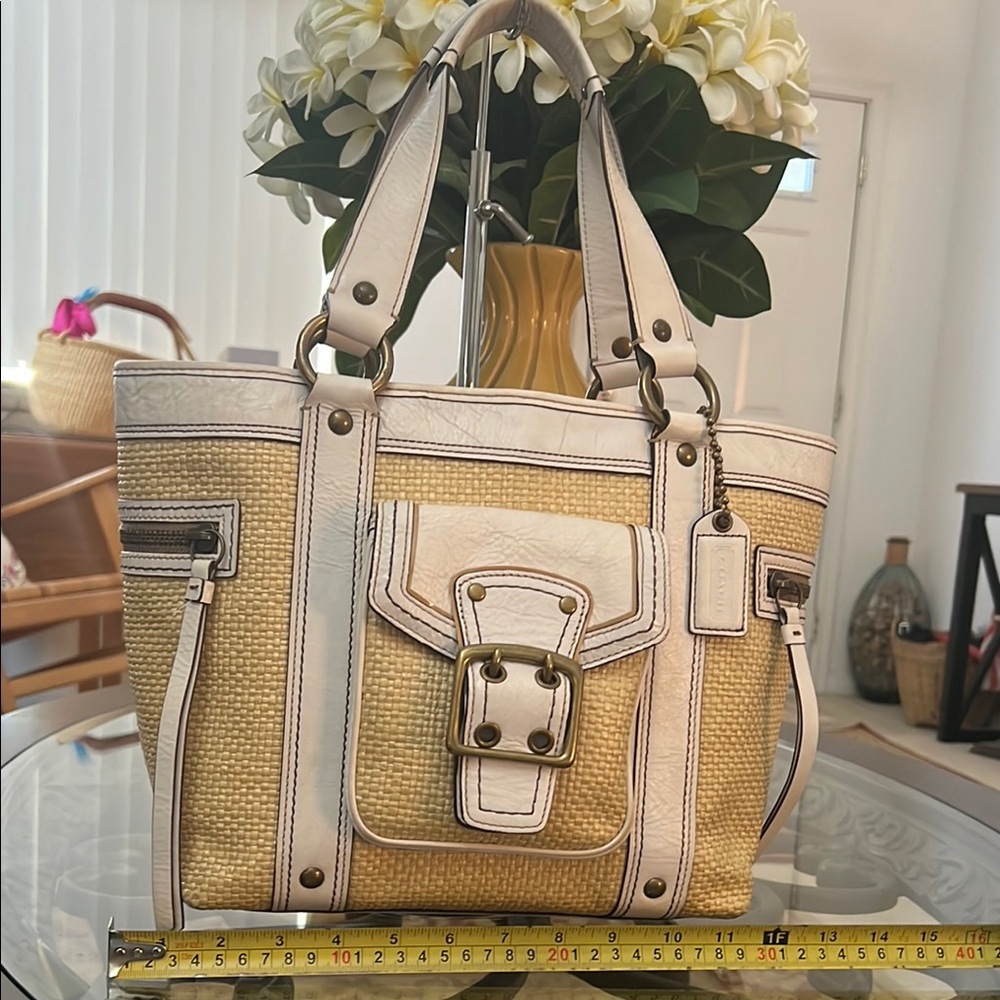 Coach legacy straw and leather tote GUC
